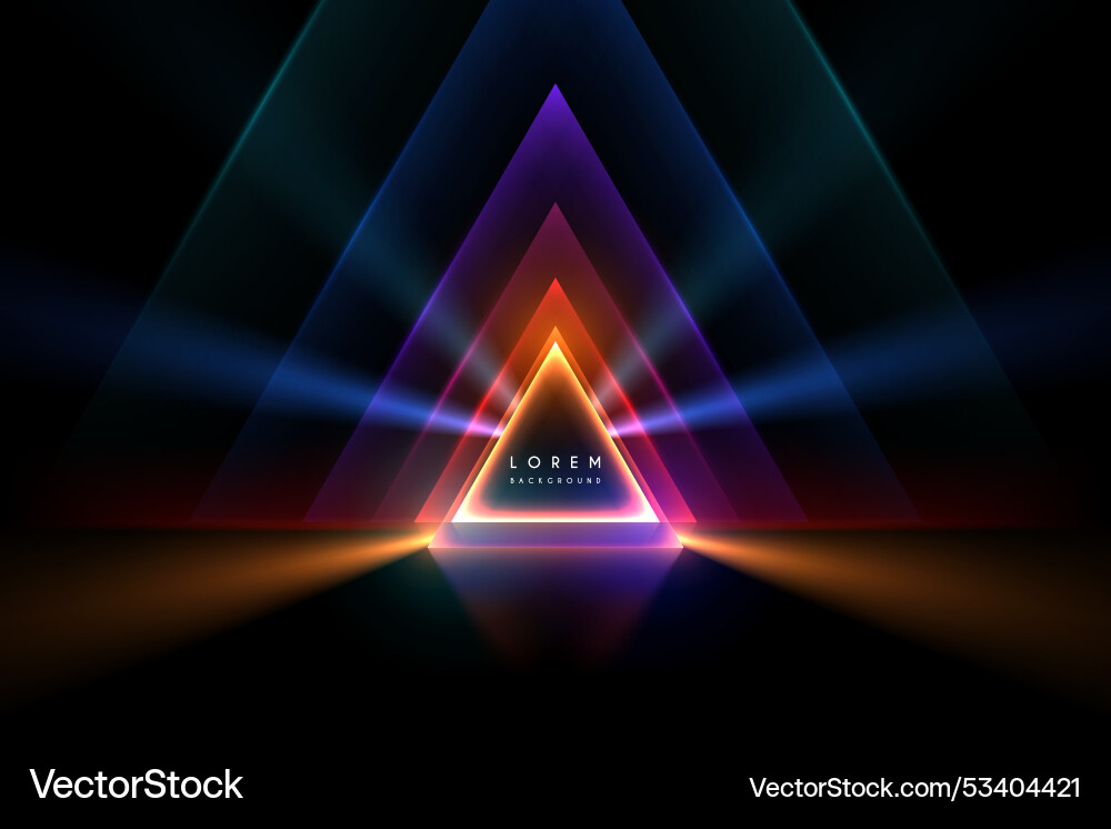 Neon light triangle shape with rays Neon light triangle shape with rays vector image