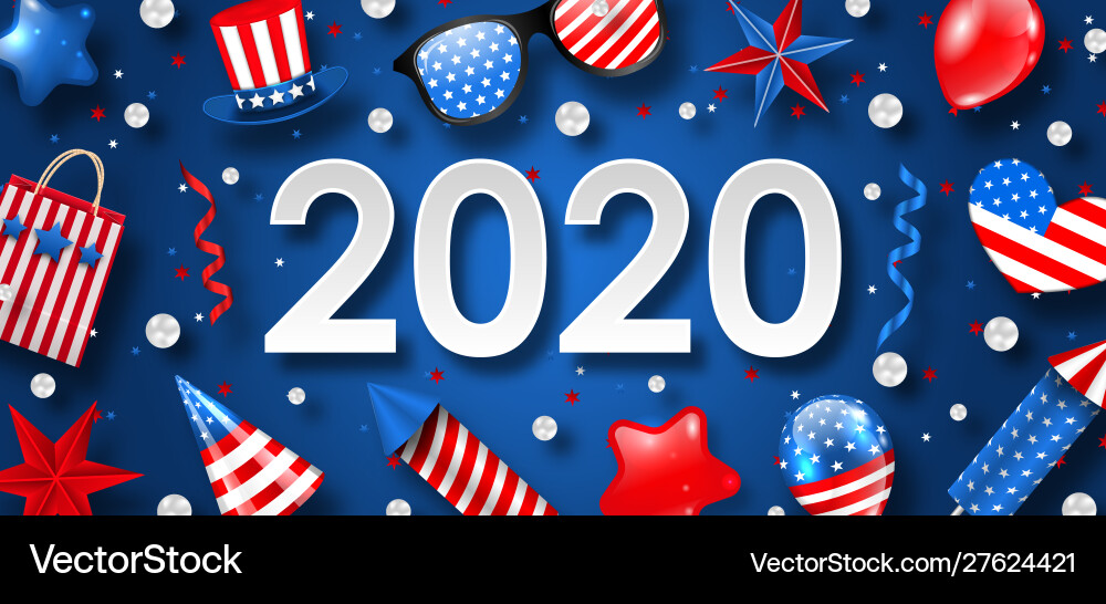 New year 2020 with national colors usa american New year 2020 with national colors usa american vector image