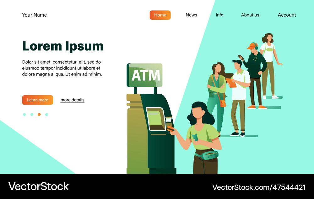 Queue of people standing for using atm Queue of people standing for using atm vector image