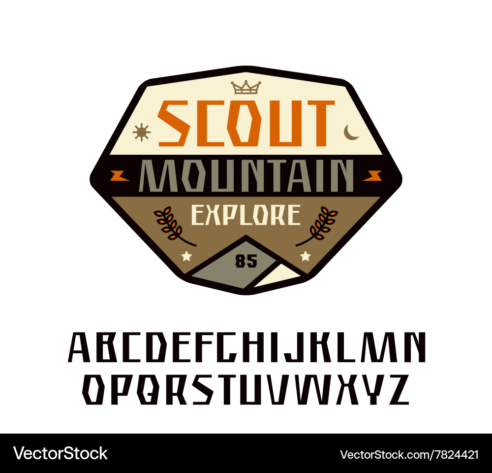 Sanserif font and scout patch vector image
