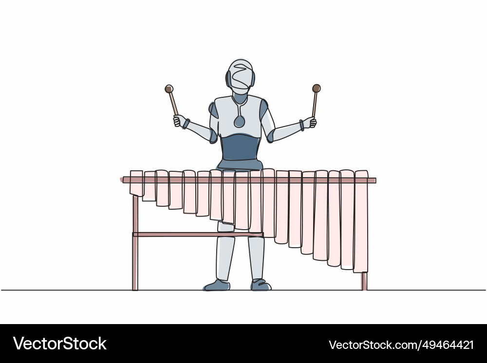 Single continuous line drawing robot percussion Single continuous line drawing robot percussion vector image