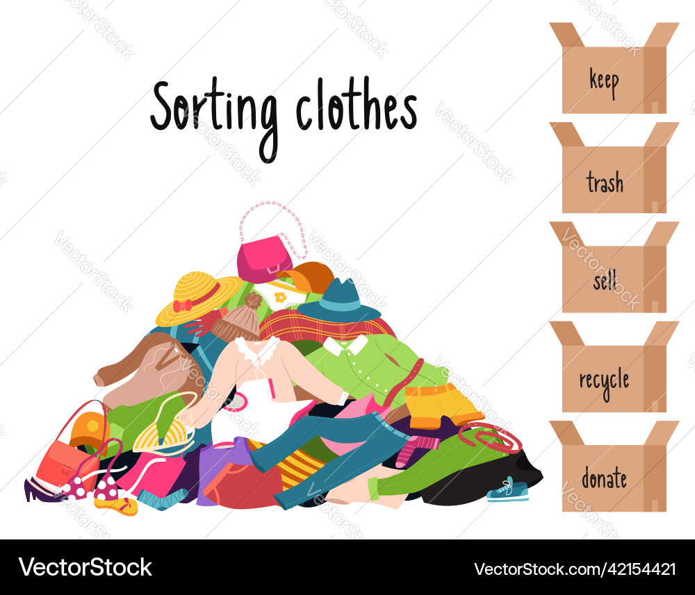 Sorting clothes a pile of lying randomly Sorting clothes a pile of lying randomly vector image