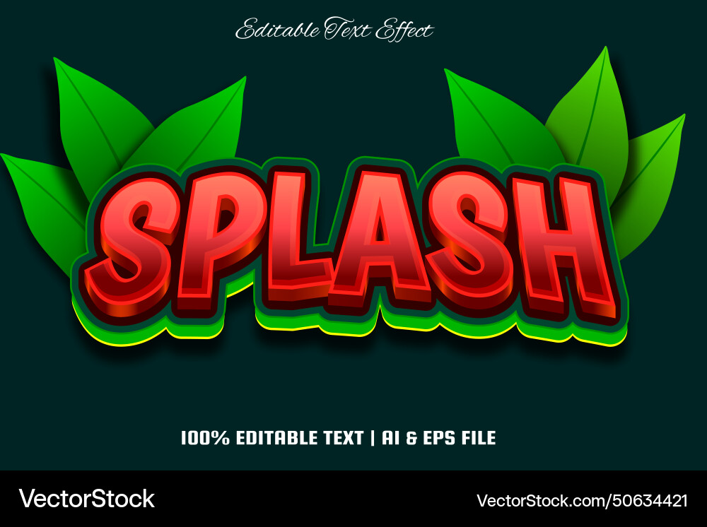 Splash editable text effect emboss style Vector Image