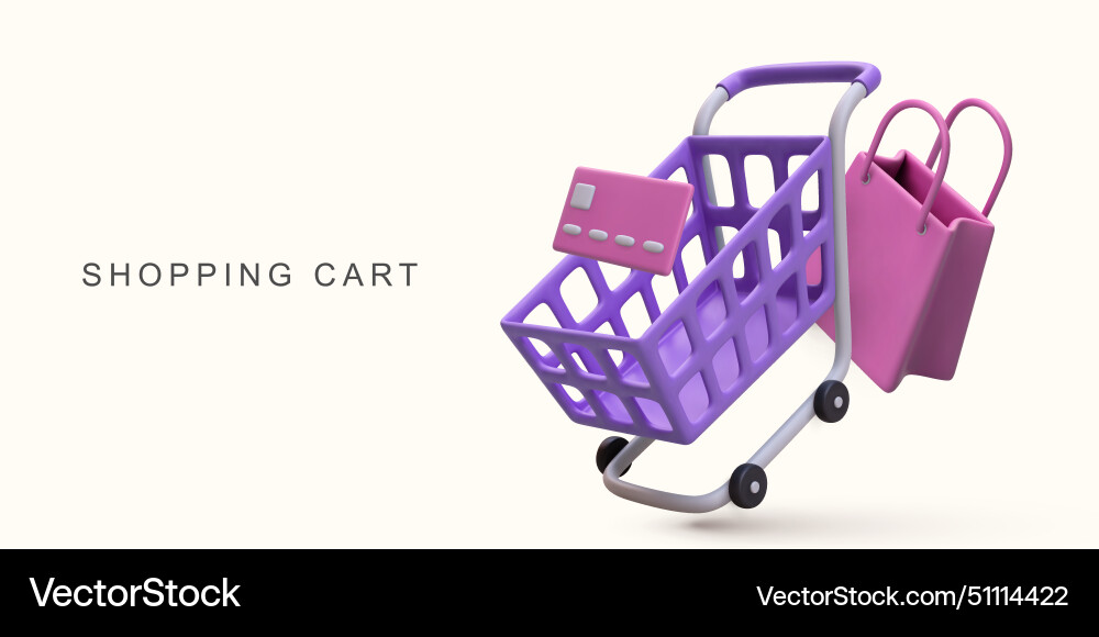 3d realistic shopping cart vector image