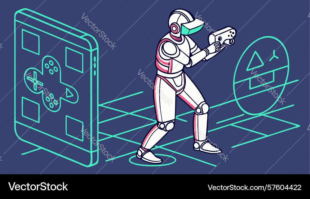 Ar user with virtual screens and controller vector image