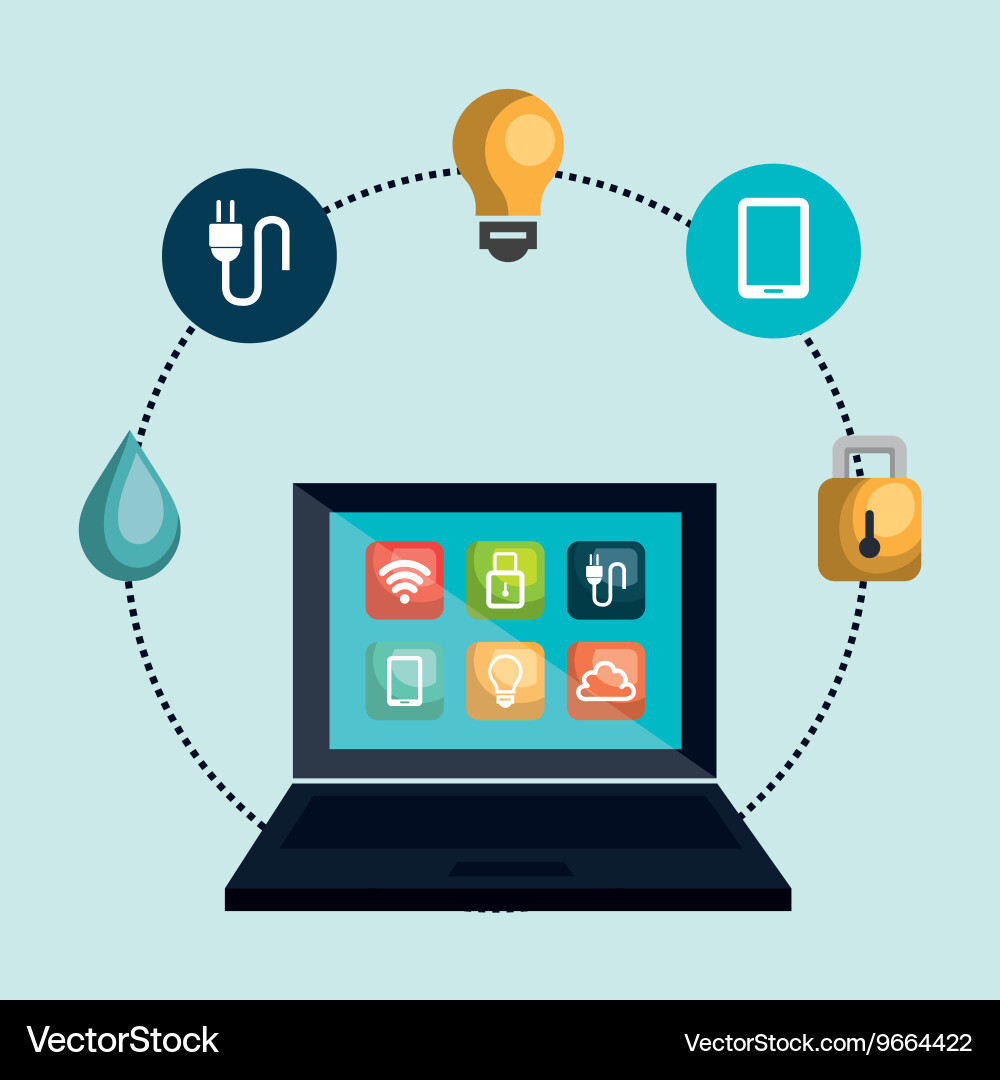 Computer laptop with menu settings isolated icon Vector Image