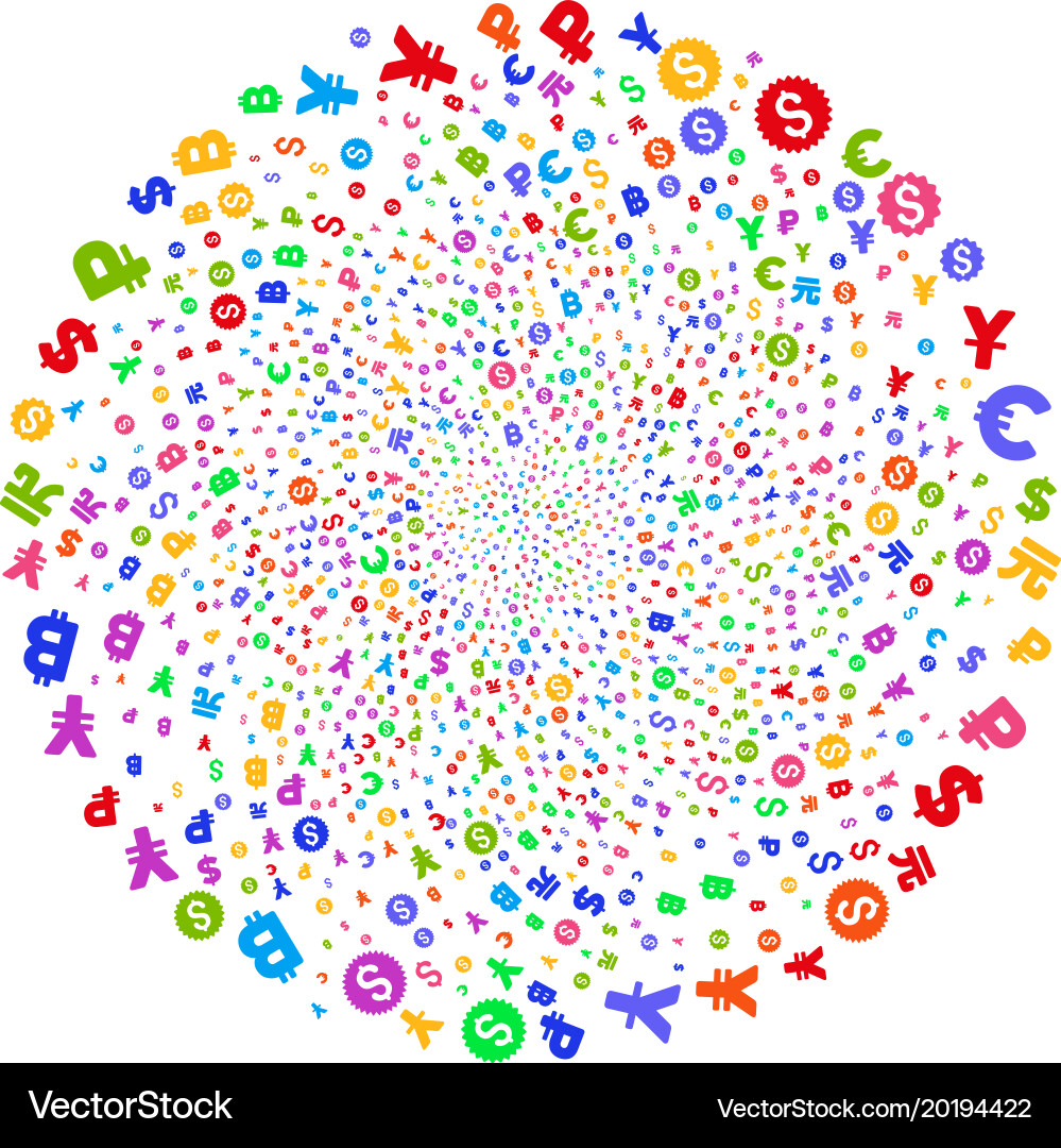 Currency symbols curl round cluster vector image