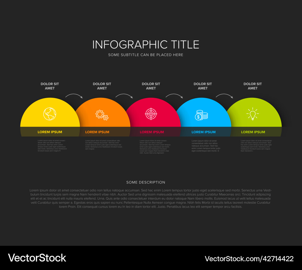 Five circle steps elements template with stripe Five circle steps elements template with stripe vector image