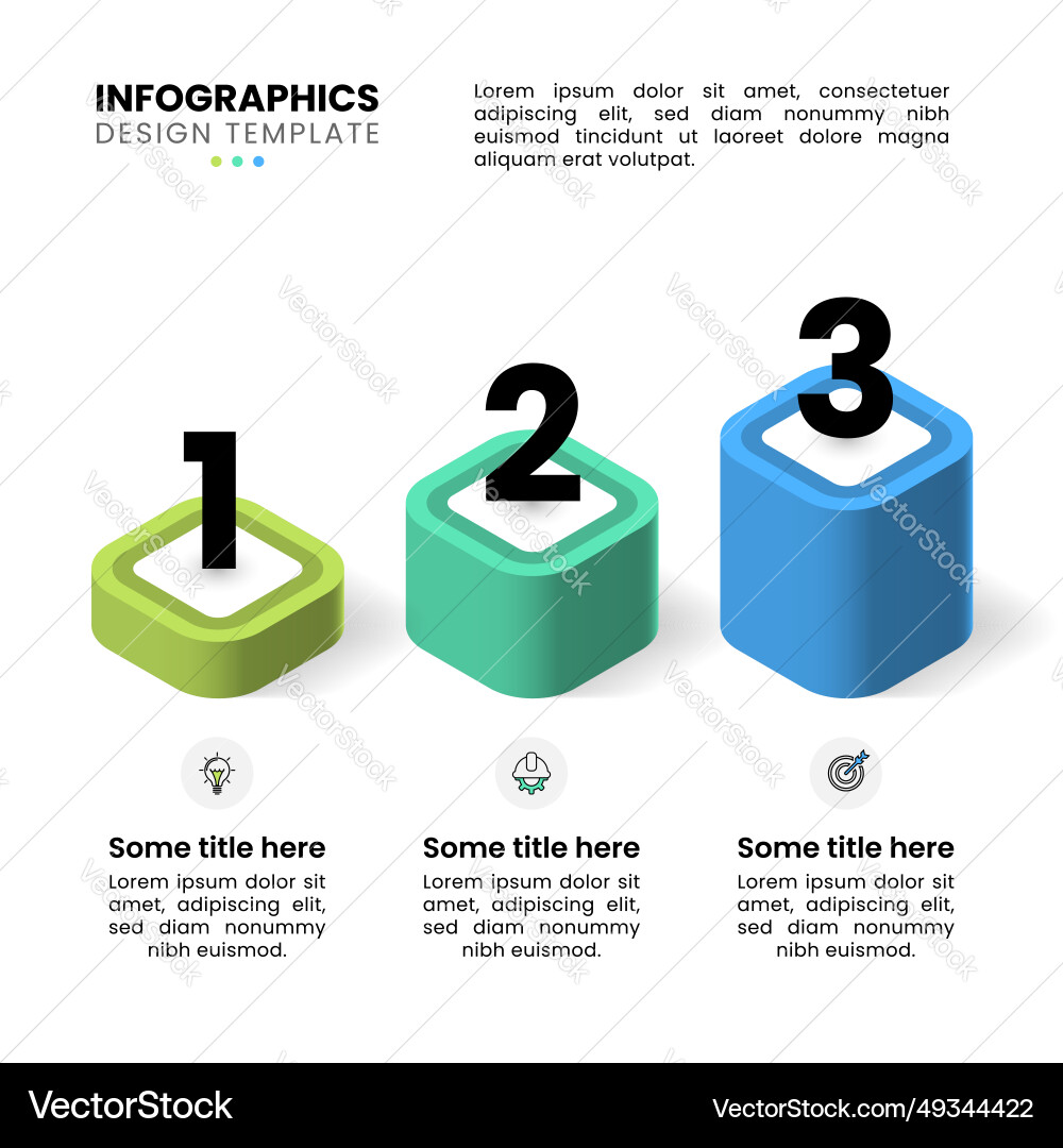 Infographic template 3 square columns with numbers Infographic template 3 square columns with numbers vector image