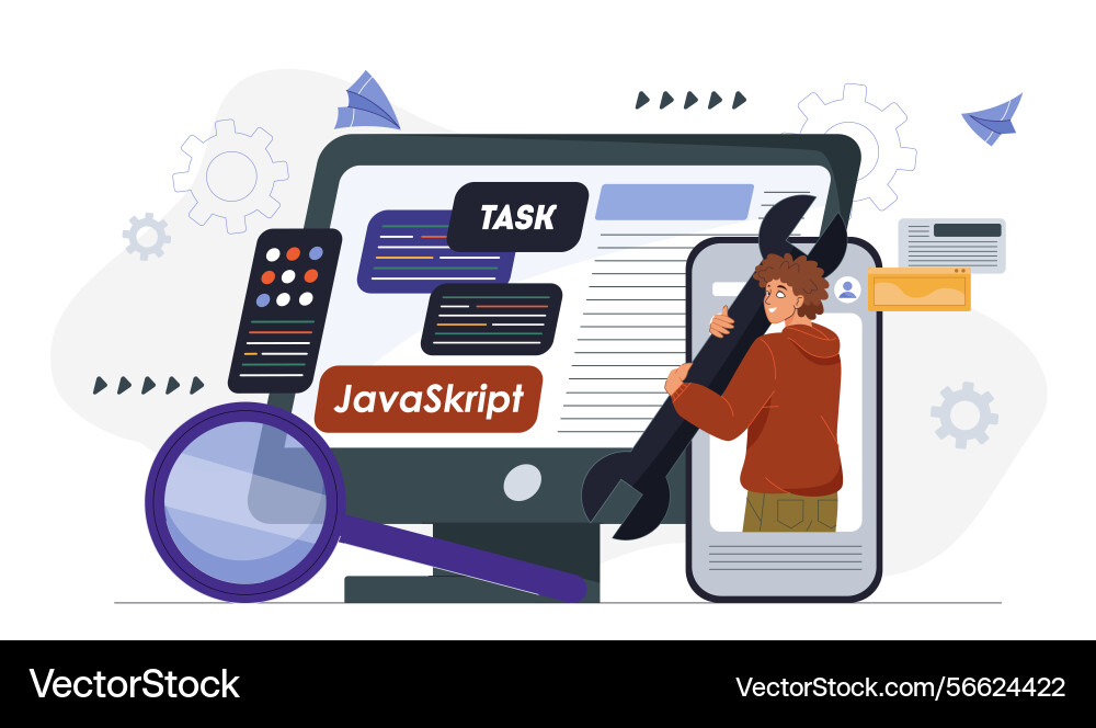 Javascript task management concept Javascript task management concept vector image