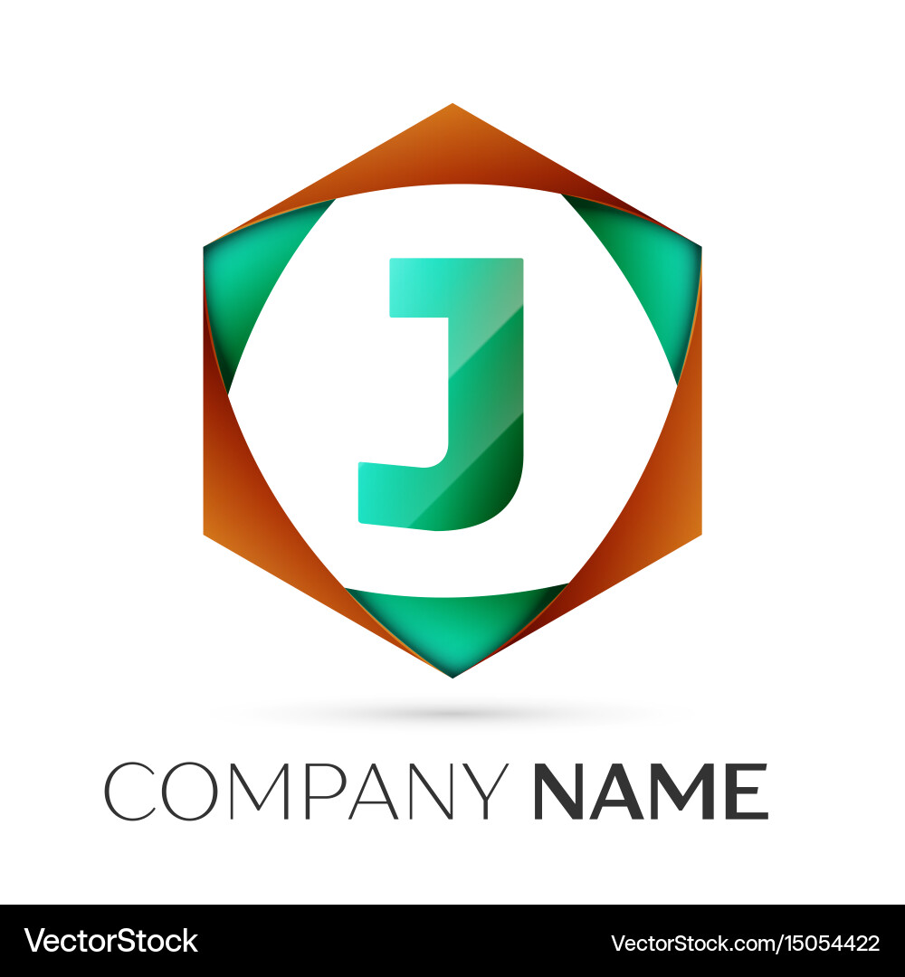 Letter j symbol in the colorful hexagonal Vector Image