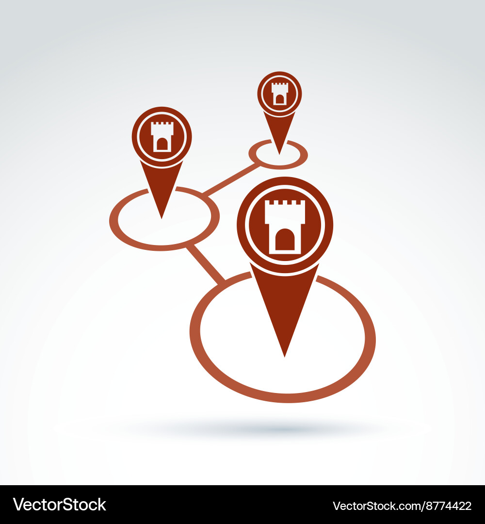 Map pointers with tower ancient settlement vector image