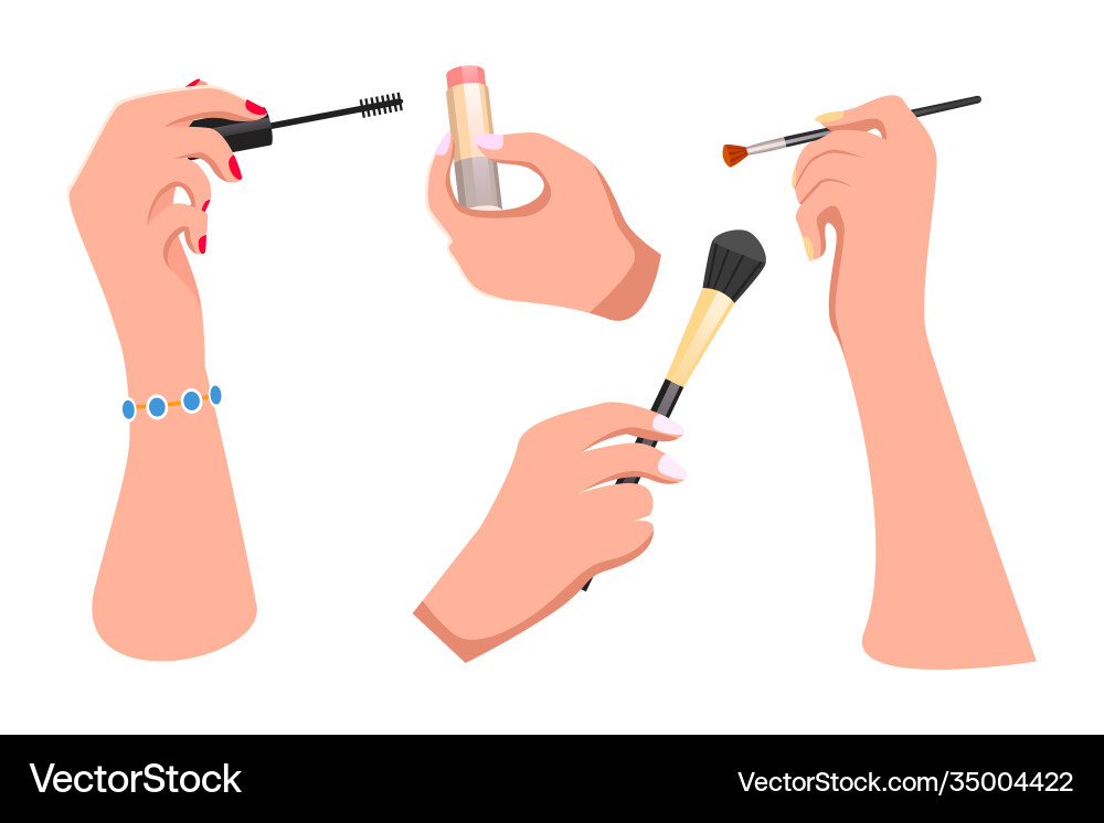 Mädchen Hände mit Make-up Zubehör Lippenstift Mädchen Hände mit Make-up Zubehör Lippenstift vektorbild