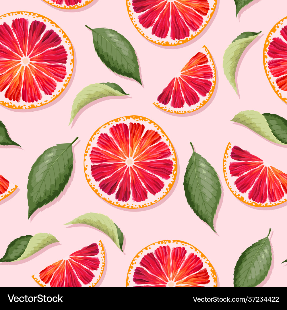 Seamless pattern with grapefruits and leaf Vector Image
