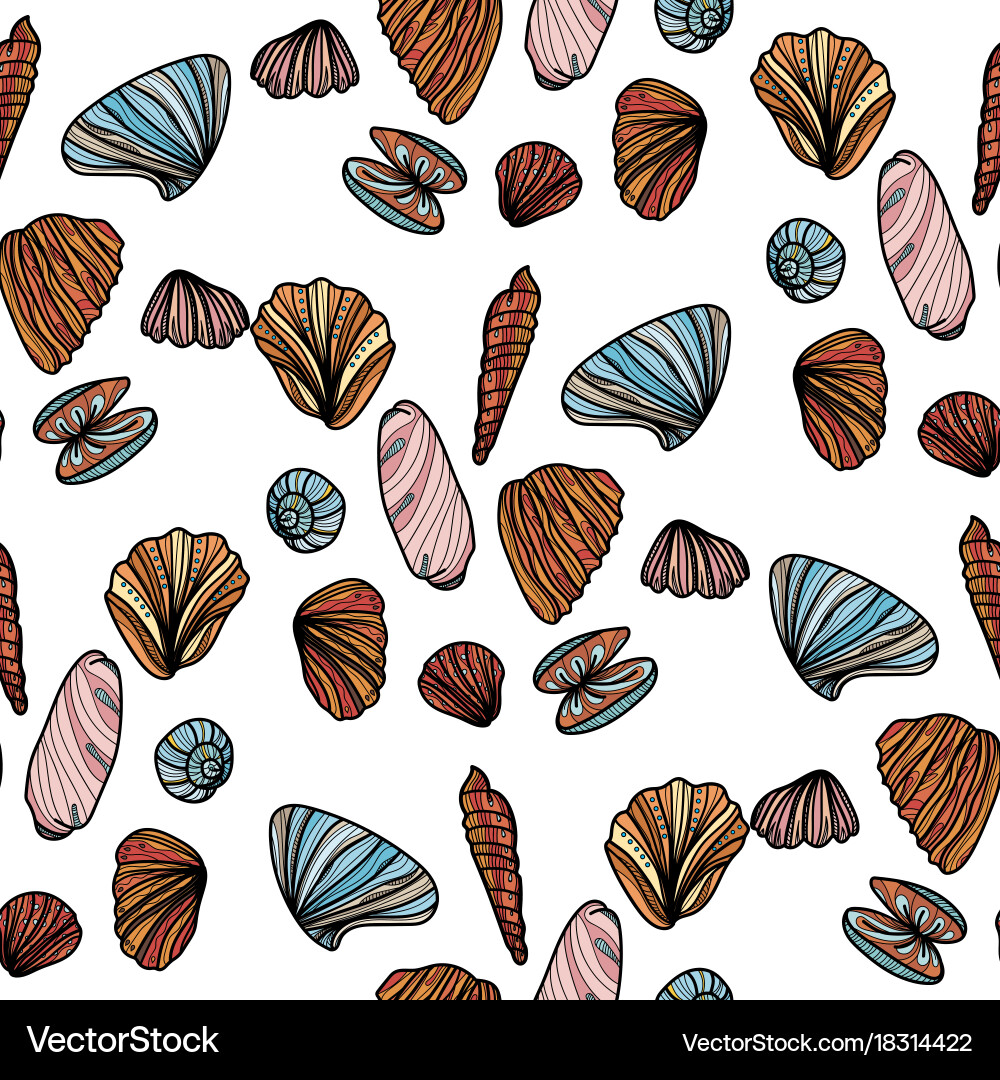 Seamless pattern with sea shells vector image