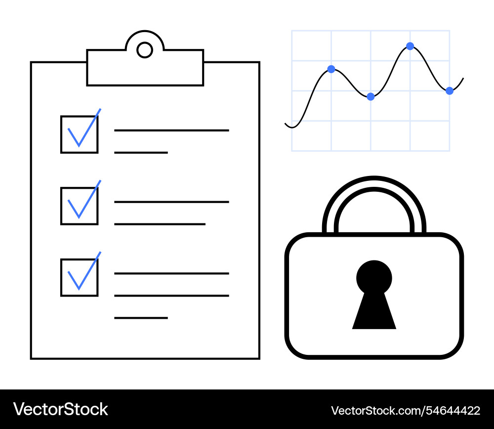 Secure data checklist and analytics chart vector image