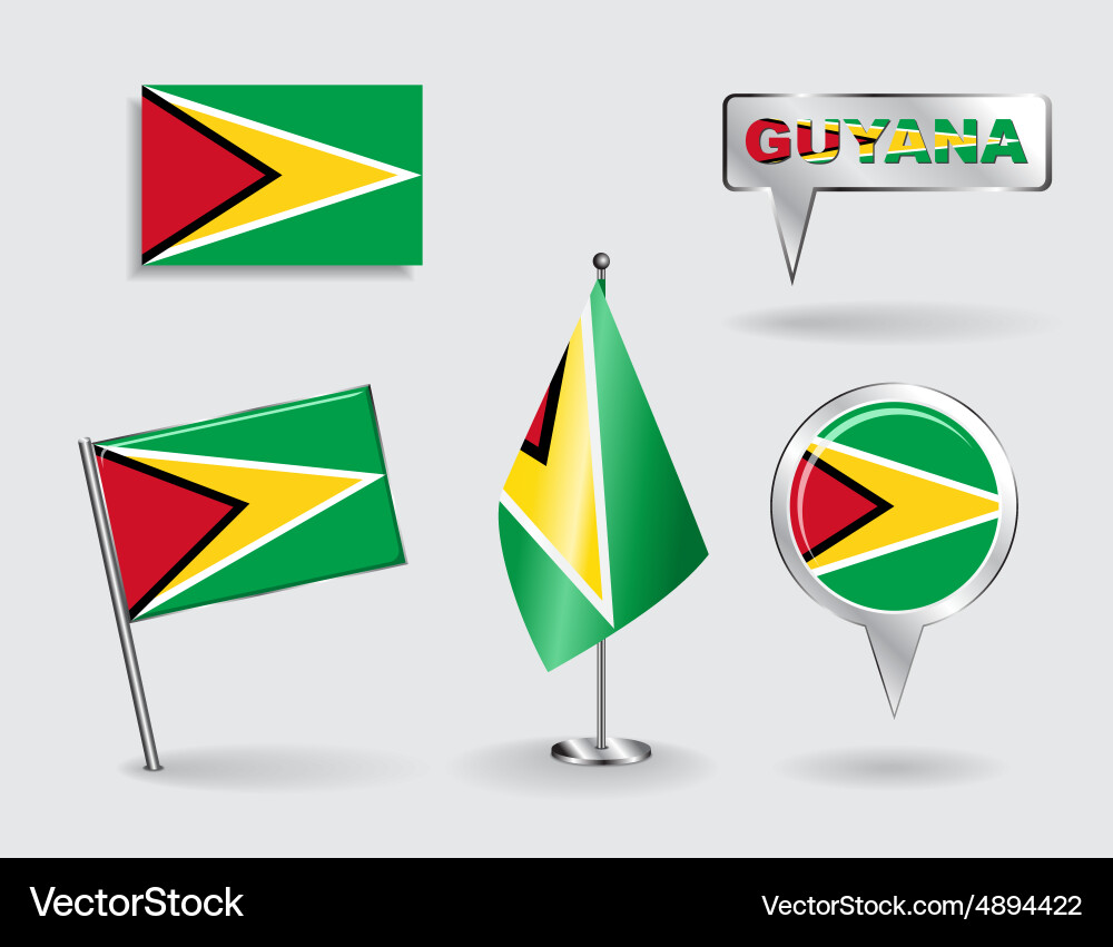 Set von Guyana Pin-Symbol und Kartenzeiger-Flags vektorbild