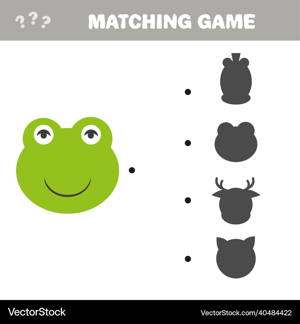 Shadow matching game frog - find the correct Shadow matching game frog - find the correct vector image