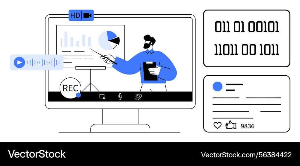 Virtual presentation with graphs and real-time vector image
