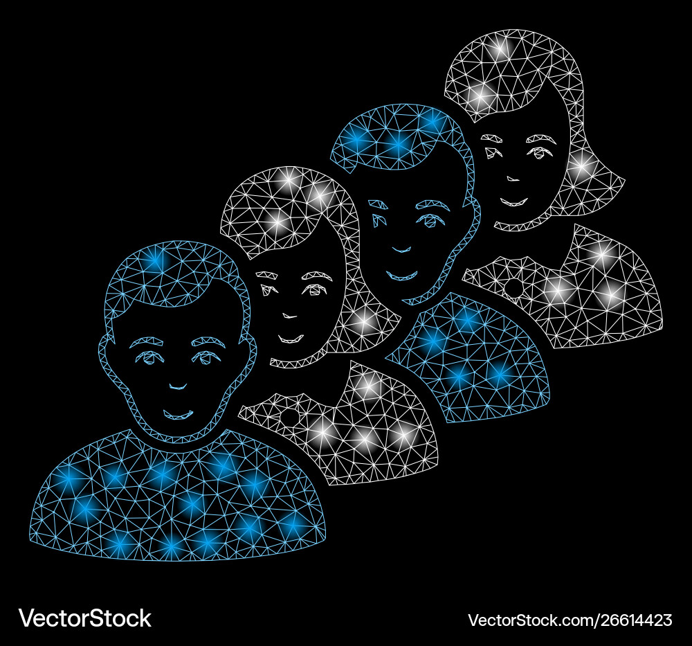 Bright mesh wire frame people queue with flare Vector Image