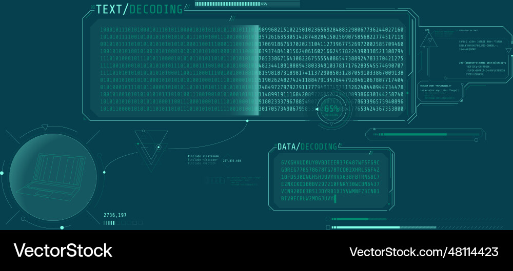 Data decryption screen with text decoding window Data decryption screen with text decoding window vector image