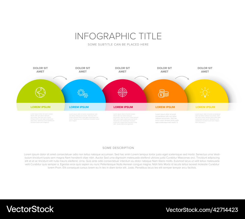 Five circle steps elements template with stripe Five circle steps elements template with stripe Vector Image