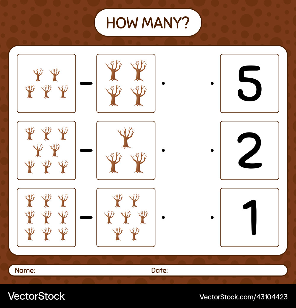 How many counting game with tree worksheet How many counting game with tree worksheet vector image