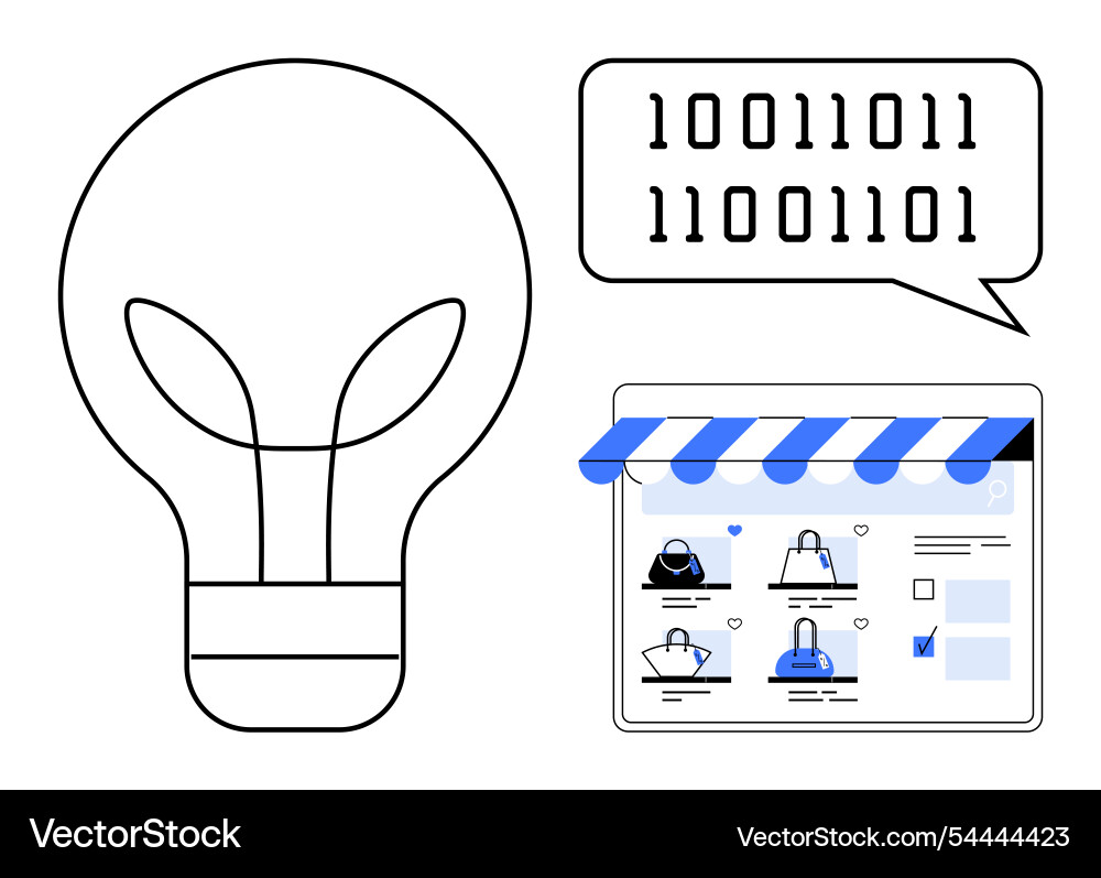Light bulb binary code and online shopping vector image