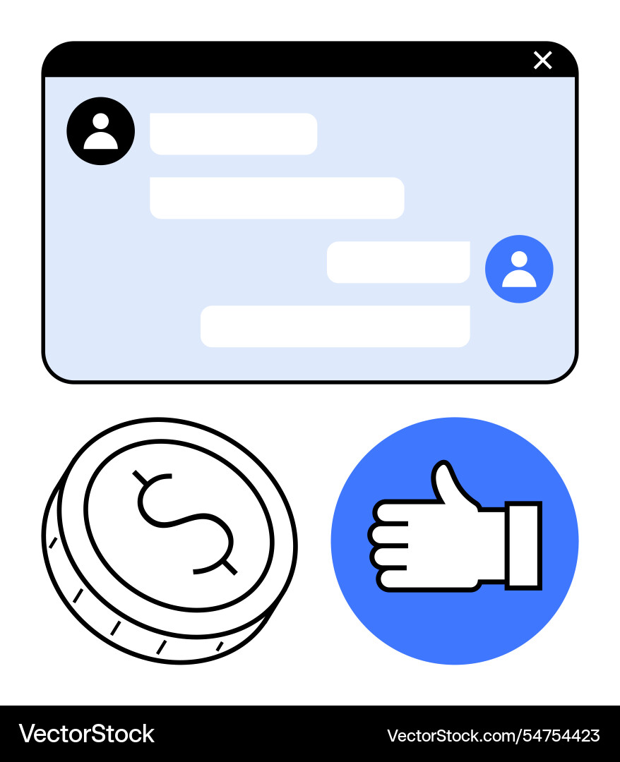 Messaging app interface with user icons a coin Messaging app interface with user icons a coin vector image
