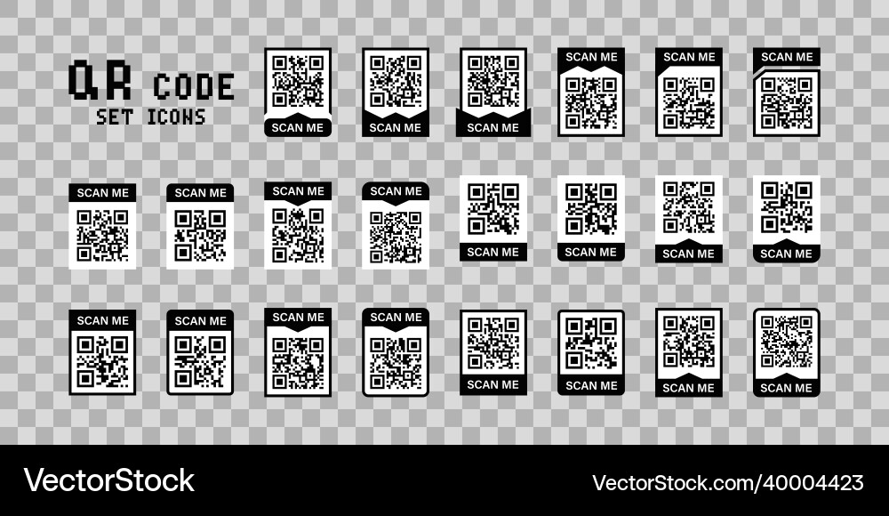Qr code scan me set icons for mobile device Qr code scan me set icons for mobile device vector image