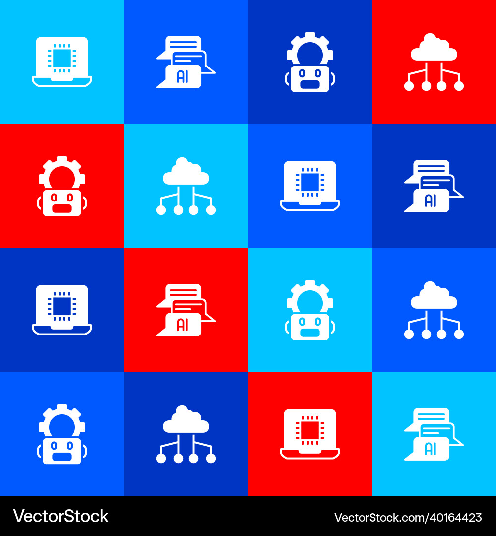 Set processor cpu chat bot robot setting Vector Image
