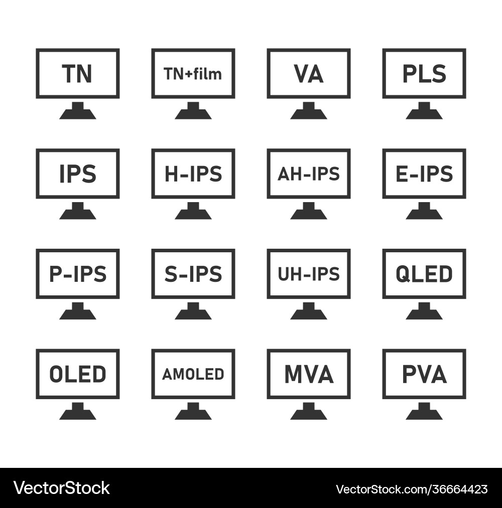 Types lcd matrices icon set monitor matrix Types lcd matrices icon set monitor matrix Vector Image