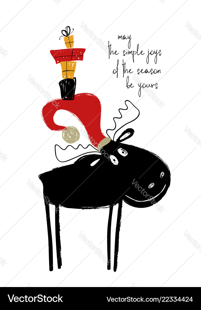 Christmas greeting card with funny moose Christmas greeting card with funny moose vector image