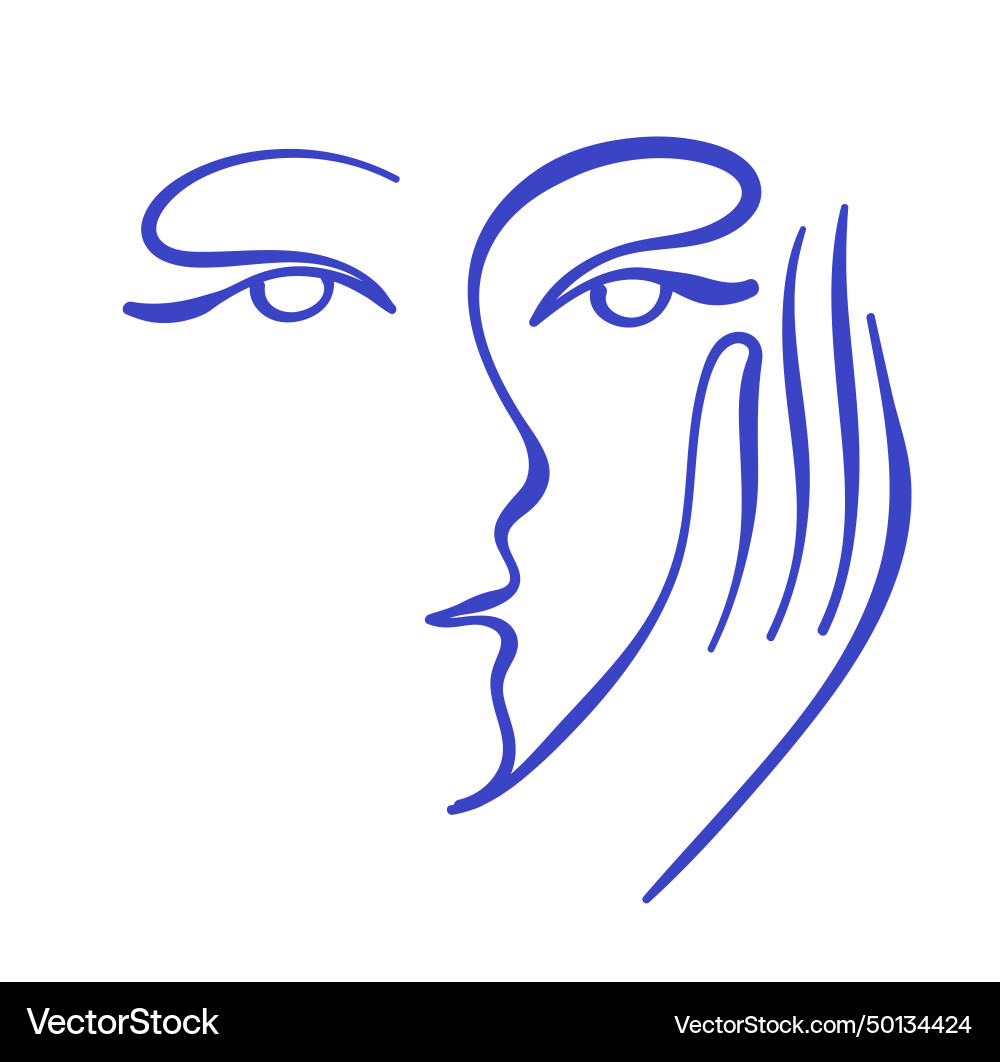 Continuous one line drawing abstract face vector image