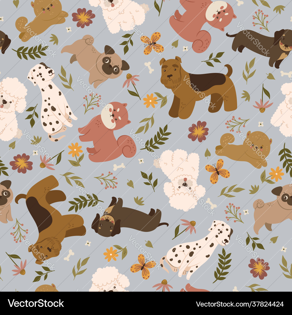 Cute Dalmatian Flower Pattern Vector Image