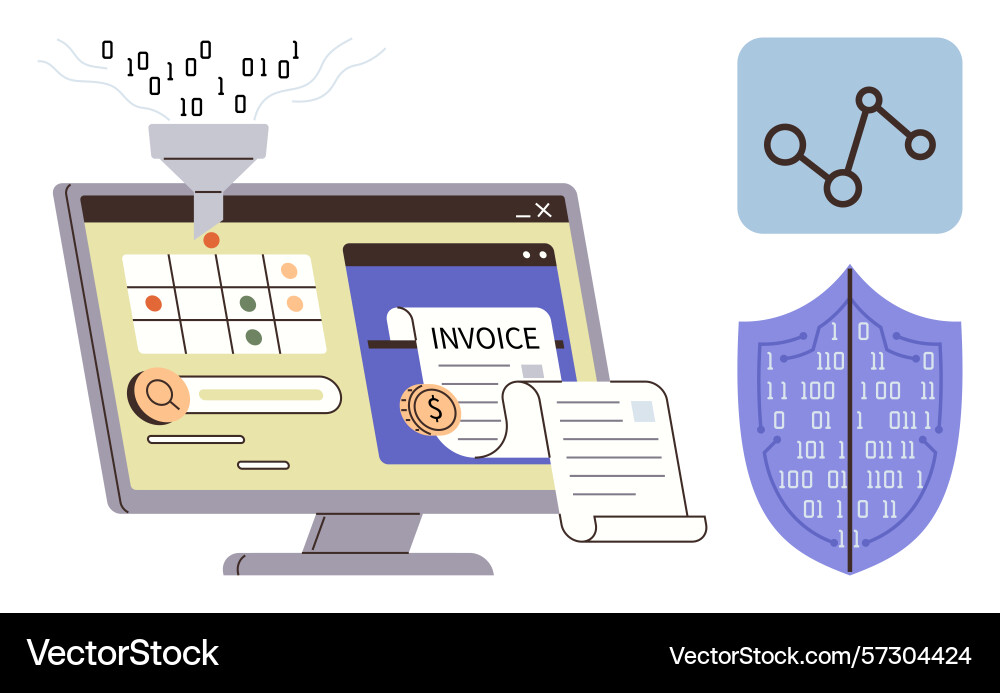 Digital workflow with invoice management data Digital workflow with invoice management data vector image