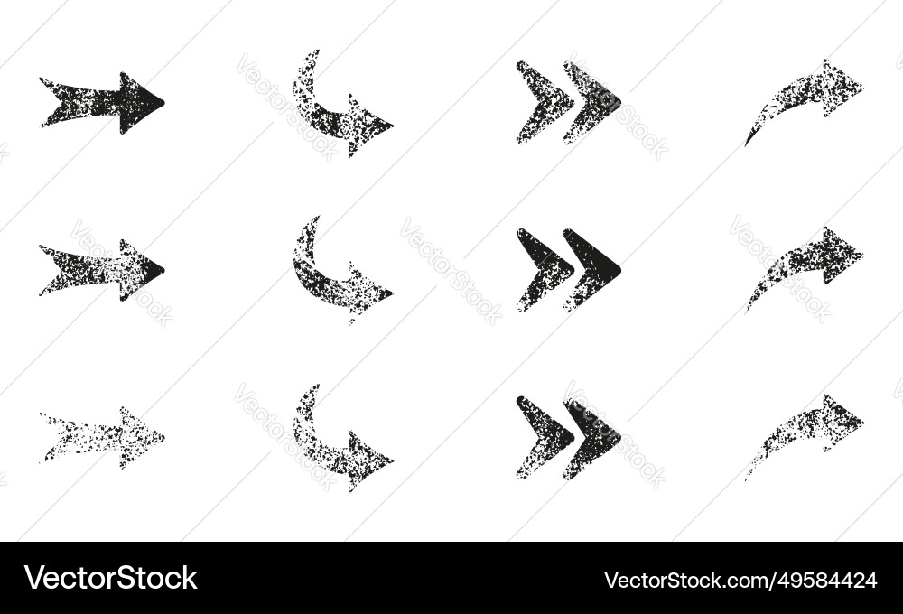 Grunge arrow set rough pointer to right grungy Grunge arrow set rough pointer to right grungy vector image