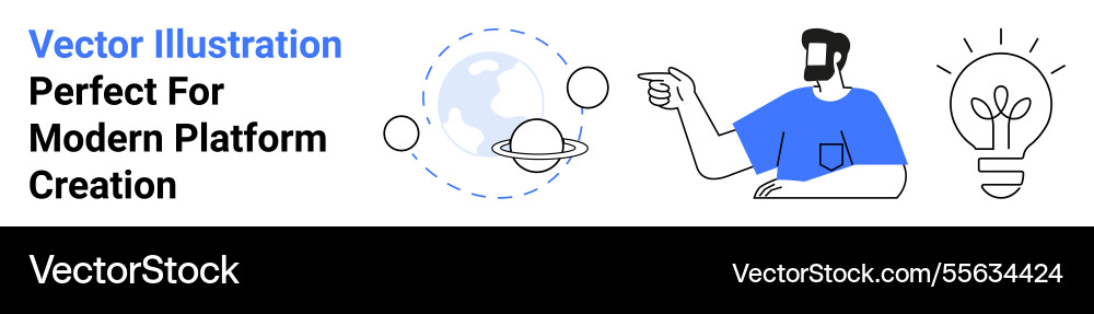 Man exploring planetary orbits with a light bulb Vector Image