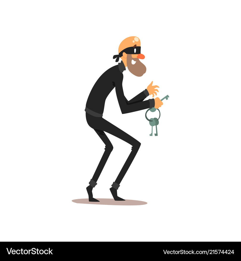 Masked Thief with Master Keys Vector Image