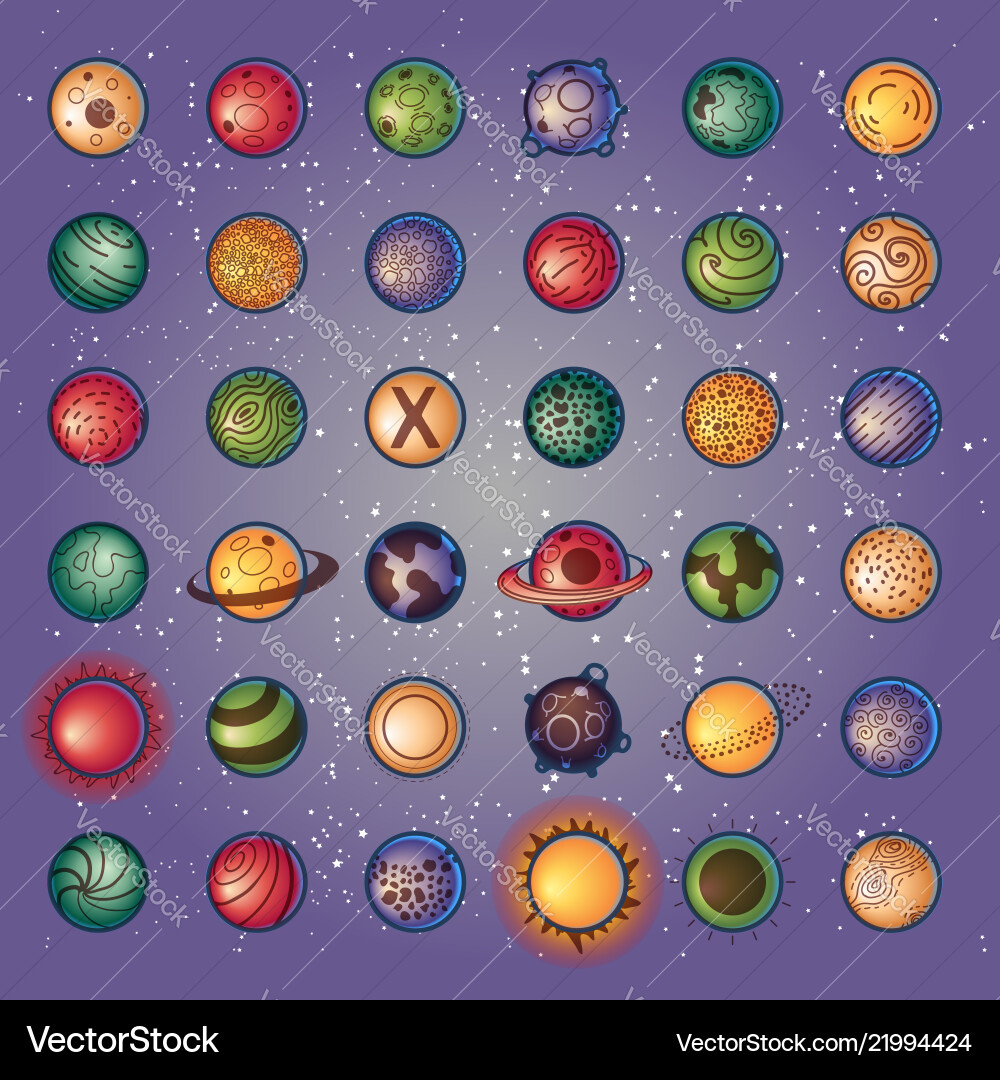 Planetary Icon Set - Stars & Planets Vector Image