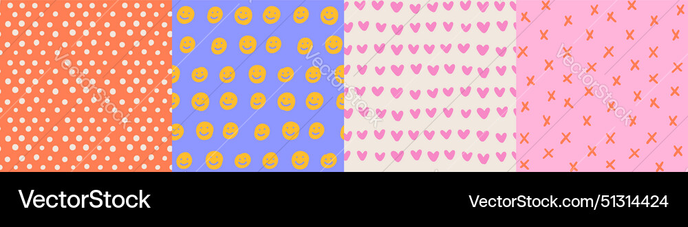 Retro hand drawn groovy seamless patterns set Retro hand drawn groovy seamless patterns set vector image
