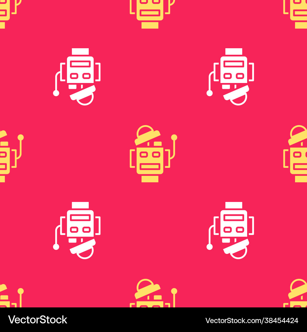 Yellow robot icon isolated seamless pattern on red Yellow robot icon isolated seamless pattern on red vector image