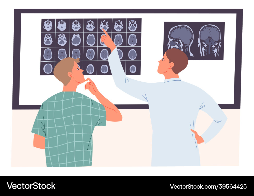 Doctor and patient looking at an mri scan Doctor and patient looking at an mri scan vector image