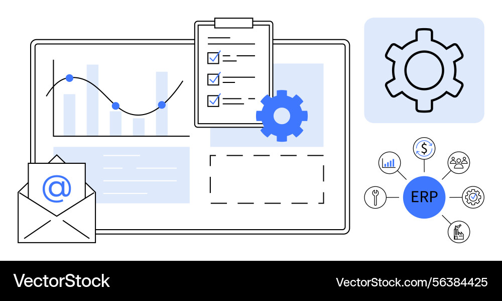 Erp system workflow with analytics chart task Erp system workflow with analytics chart task vector image