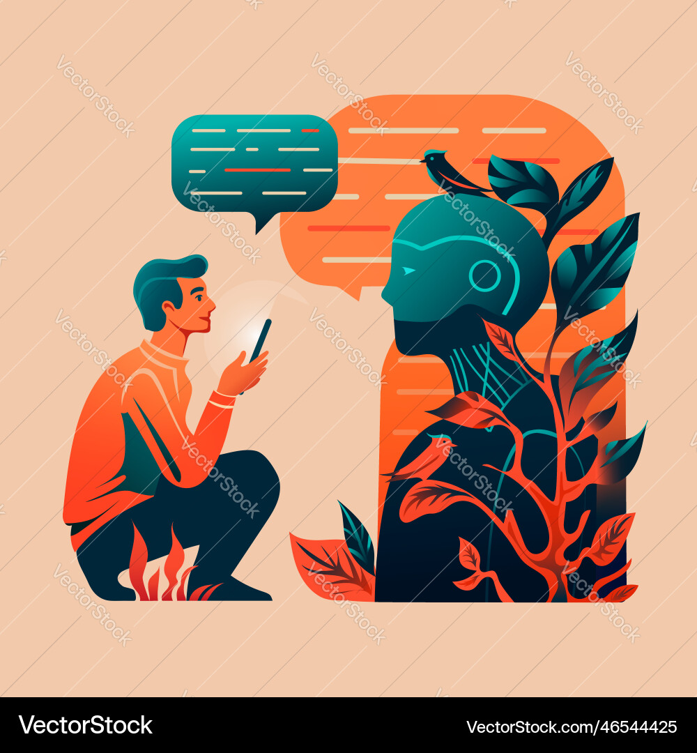Man communicating with robot Vector Image