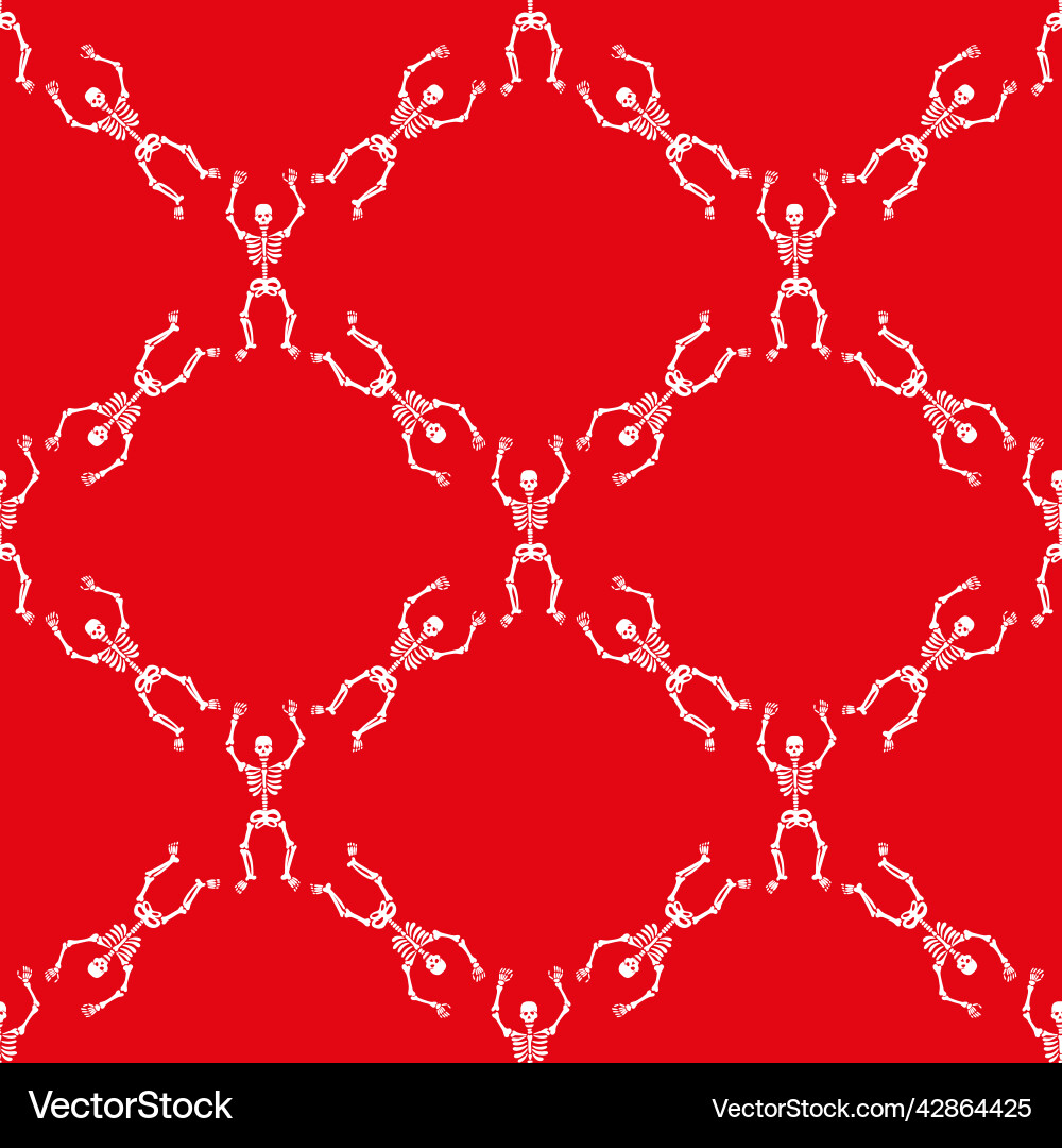 Pattern with white skeletons on a red background vector image