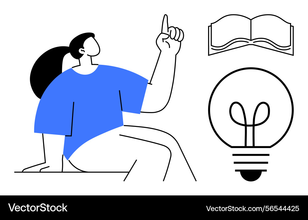 Person gesturing an idea with lightbulb and open Person gesturing an idea with lightbulb and open vector image