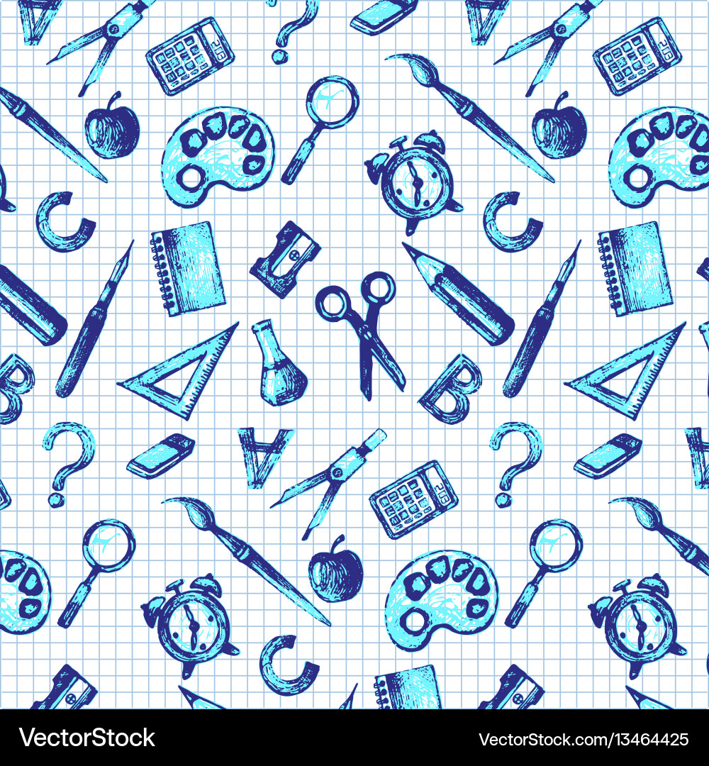 Seamless pattern with set of different school Seamless pattern with set of different school vector image