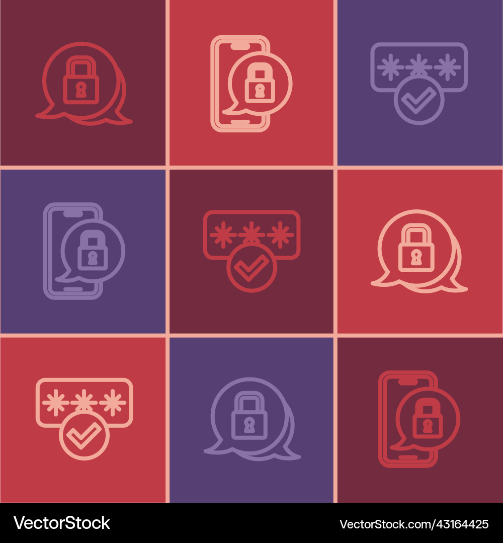 Set line lock password protection and mobile Set line lock password protection and mobile Vector Image