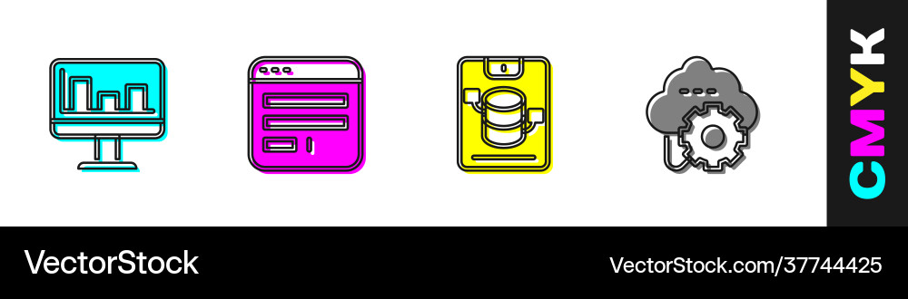 Set monitor with graph chart browser window Set monitor with graph chart browser window vector image